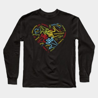 Human and Civil Rights Values Heart Shaped Long Sleeve T-Shirt